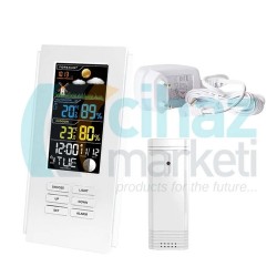CMT-WS35S Dijital İç Dış Termometre - Wireless Hava Takip Sistemi - İç ve Dış Mekan Sıcaklık, Nem, Hava Durumu Ölçer – Beyaz