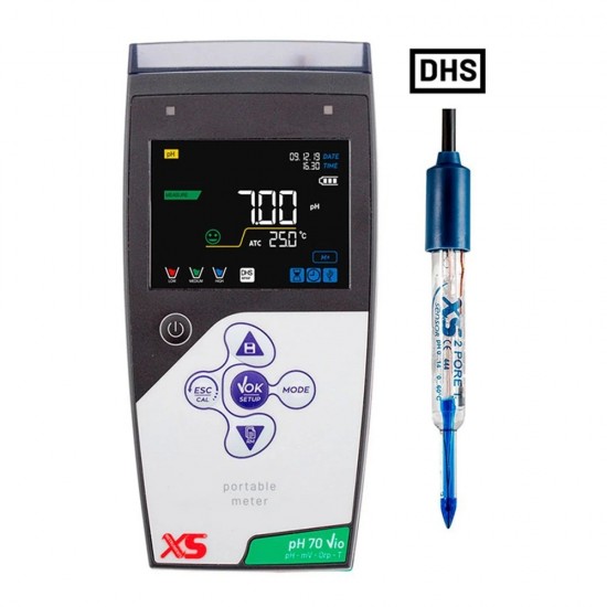 XS Instruments pH 70 Vio Taşınabilir pH Metre + Gıda Uygulamaları İçin XS 2 Pore T DHS Dijital Penetrasyon Elektrodu XS Instruments pH 70 Vio Taşınabilir pH Metre + Gıda Uygulamaları İçin XS 2 Pore T DHS Dijital Penetrasyon Elektrodu